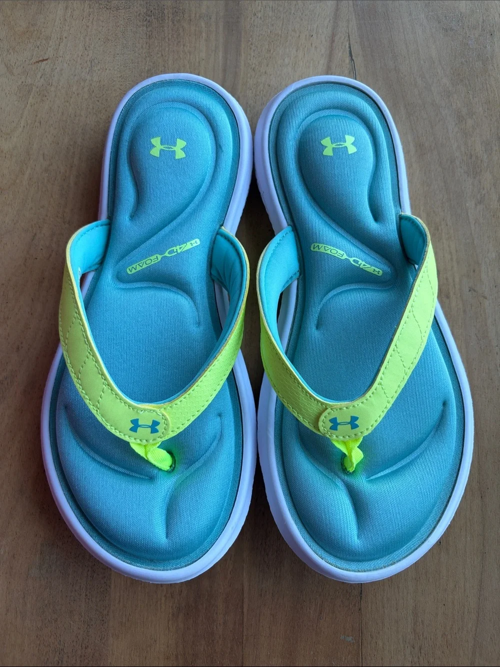Under Armour Kids Teal and Neon Yellow Foam Thong Sandals